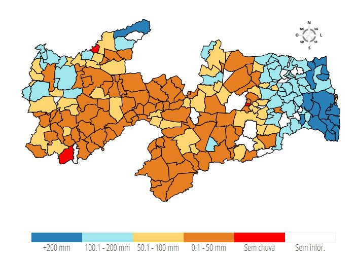  Veja lista dos 10 municípios que mais registraram chuvas em fevereiro na PB