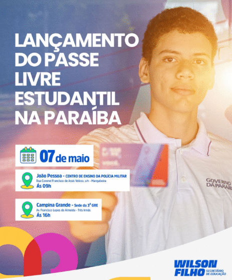 Governo da Paraíba lança programa Passe Livre Estudantil com recarga inicial e plano de expansão