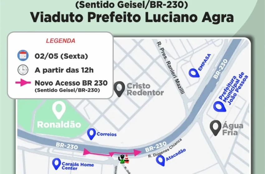 Semob-JP implementa nova intervenção viária no Viaduto Luciano Agra a partir das 12h desta sexta-feira