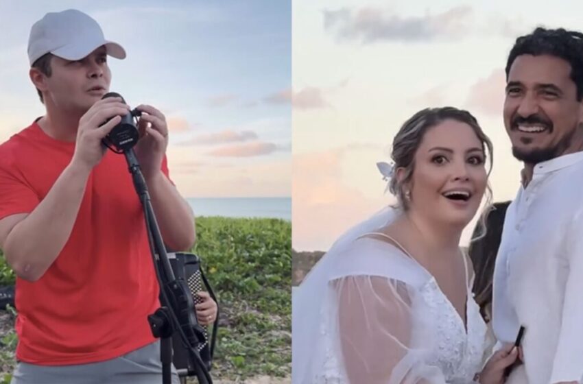 Cantor sertanejo surpreende noivos com apresentação em casamento na praia de João Pessoa