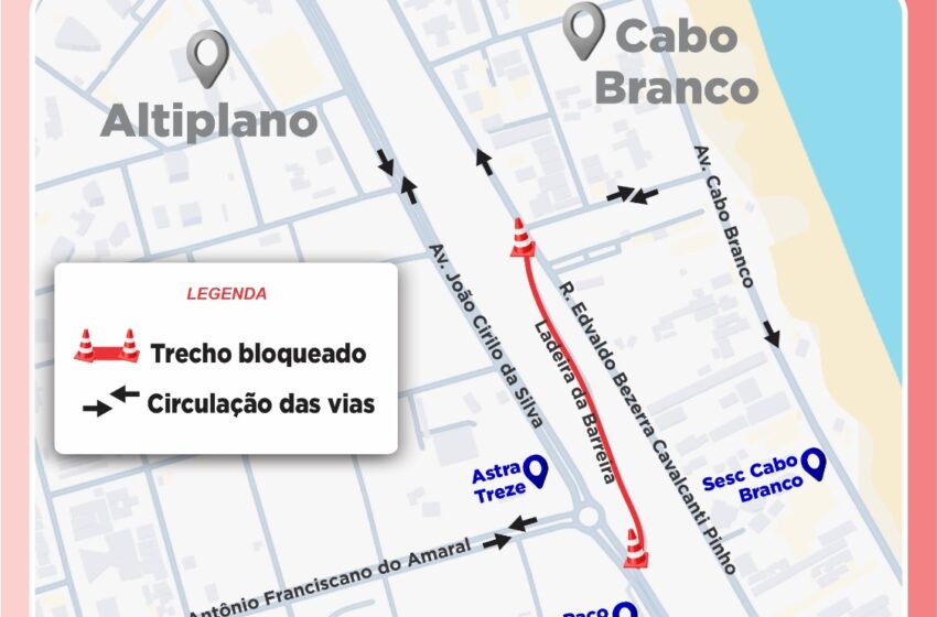 Semob-JP mantém interdição na ladeira entre Altiplano e Cabo Branco para avaliação técnica