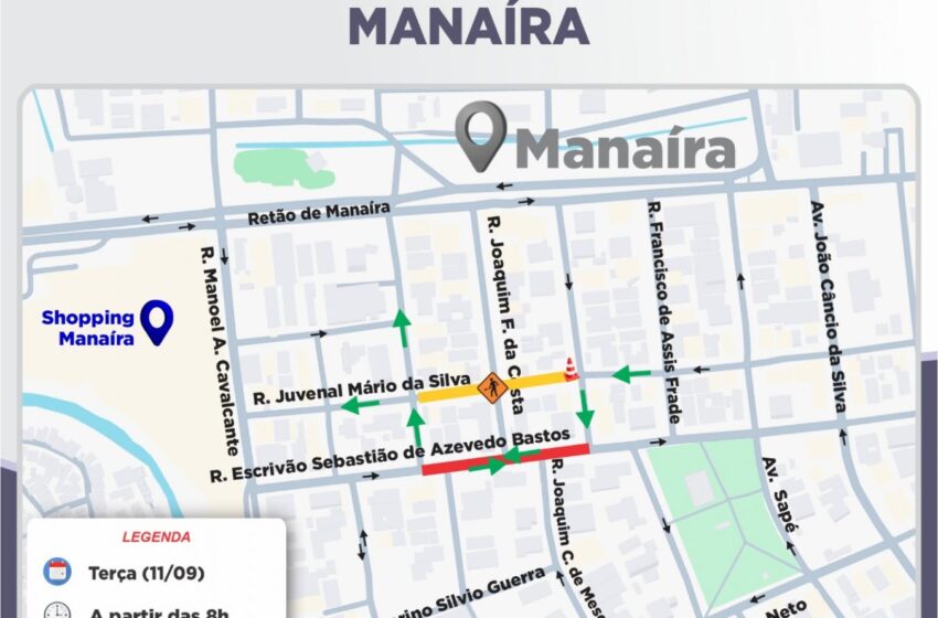  Trânsito em Manaíra sofre alterações por obras da Cagepa; Semob-JP divulga rotas alternativas