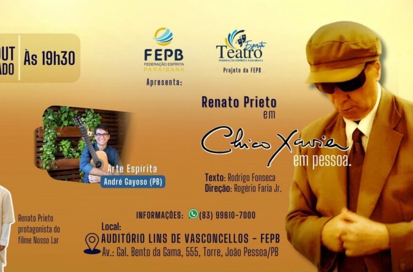 Renato Prieto encena Chico Xavier em espetáculo que celebra 20 anos de legado espiritual