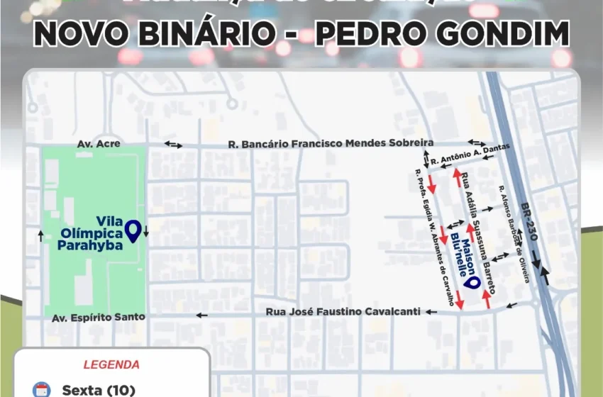  Semob-JP altera trânsito no bairro Pedro Gondim a partir desta sexta-feira (10)