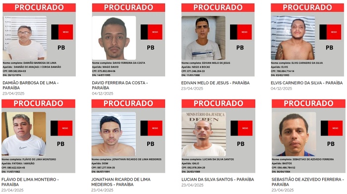  MJ divulga lista nacional de foragidos e inclui oito alvos da Paraíba