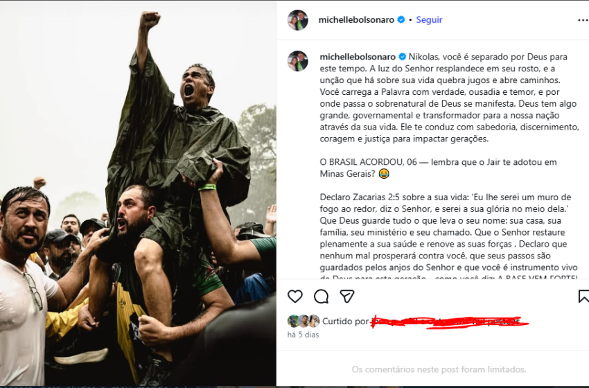  Michelle Bolsonaro chama Nikolas Ferreira de “filho 06” após ato político em Brasília