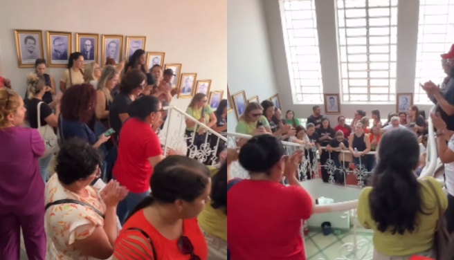  Por conta de salários atrasados, servidores ocupam gabinete do prefeito