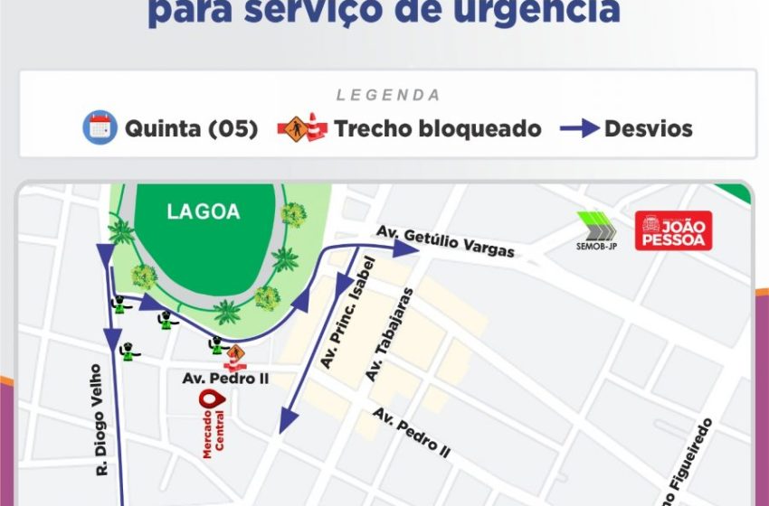  Semob-JP bloqueia trecho da Avenida Dom Pedro II para serviço de urgência da Seinfra