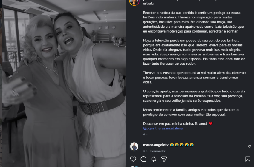  Comunicadora e apresentadora da TV Master, Priscilla Macedo lamenta morte de Thereza Madalena: “A televisão perdeu sua maior estrela”
