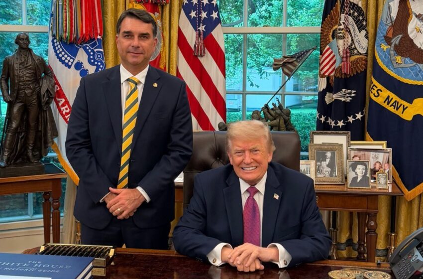  Flávio Bolsonaro diz ter pedido a Trump que poupe empresas brasileiras de novas tarifas