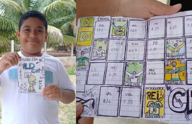  Criatividade de aluno paraibano transforma caderno em álbum da Copa do Mundo